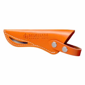 étui en cuir orange mizutani scissors pour une paire de ciseaux de coiffure japonais