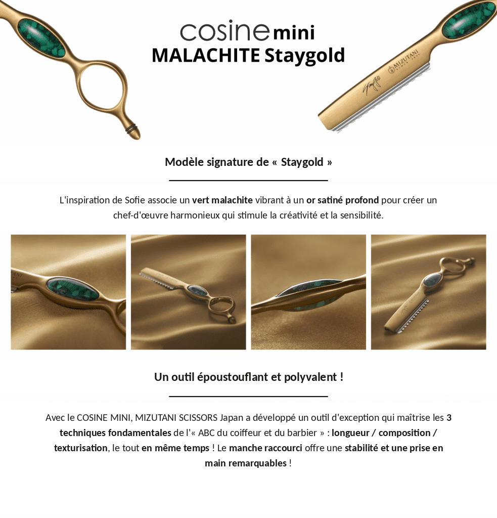 Ciseaux de coiffure japonais COSINE MINI Malachite Gold Mizutani