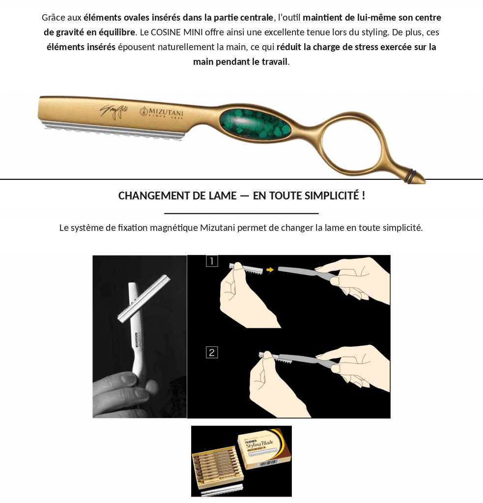 Système de lame magnétique des ciseaux de coiffure japonais COSINE MINI Mizutani