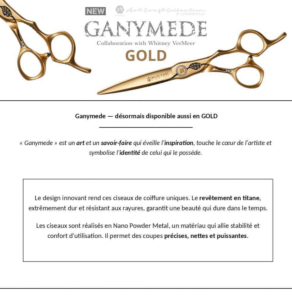 Ciseaux de coiffure japonais CROSSOVER GANYMEDE GOLD Mizutani